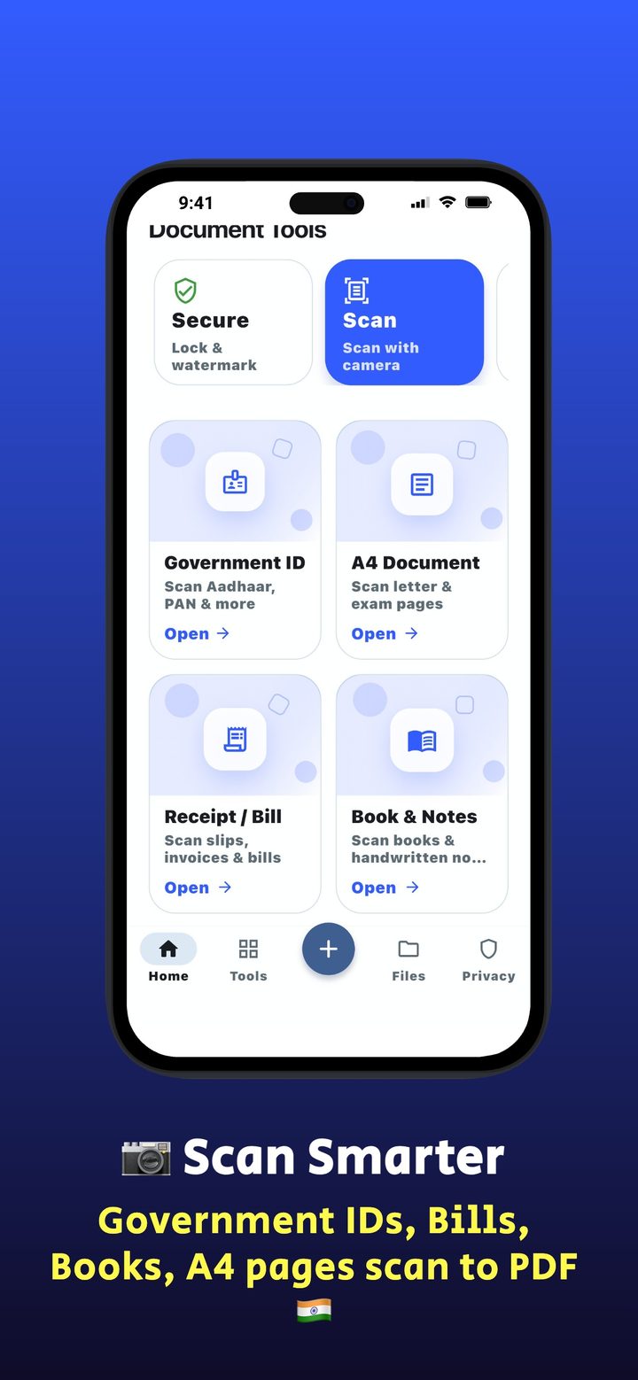 Scan Aadhaar, PAN, receipts, and pages